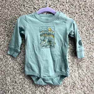 Carhartt One Piece Baby 6M Teal Blue Bear Graphic Long Sleeve